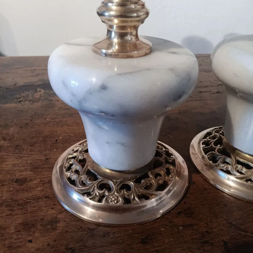 VTG 50-60's Marble and Brass Candle Holders Pair 2 MCM Hollywood Regency Italy